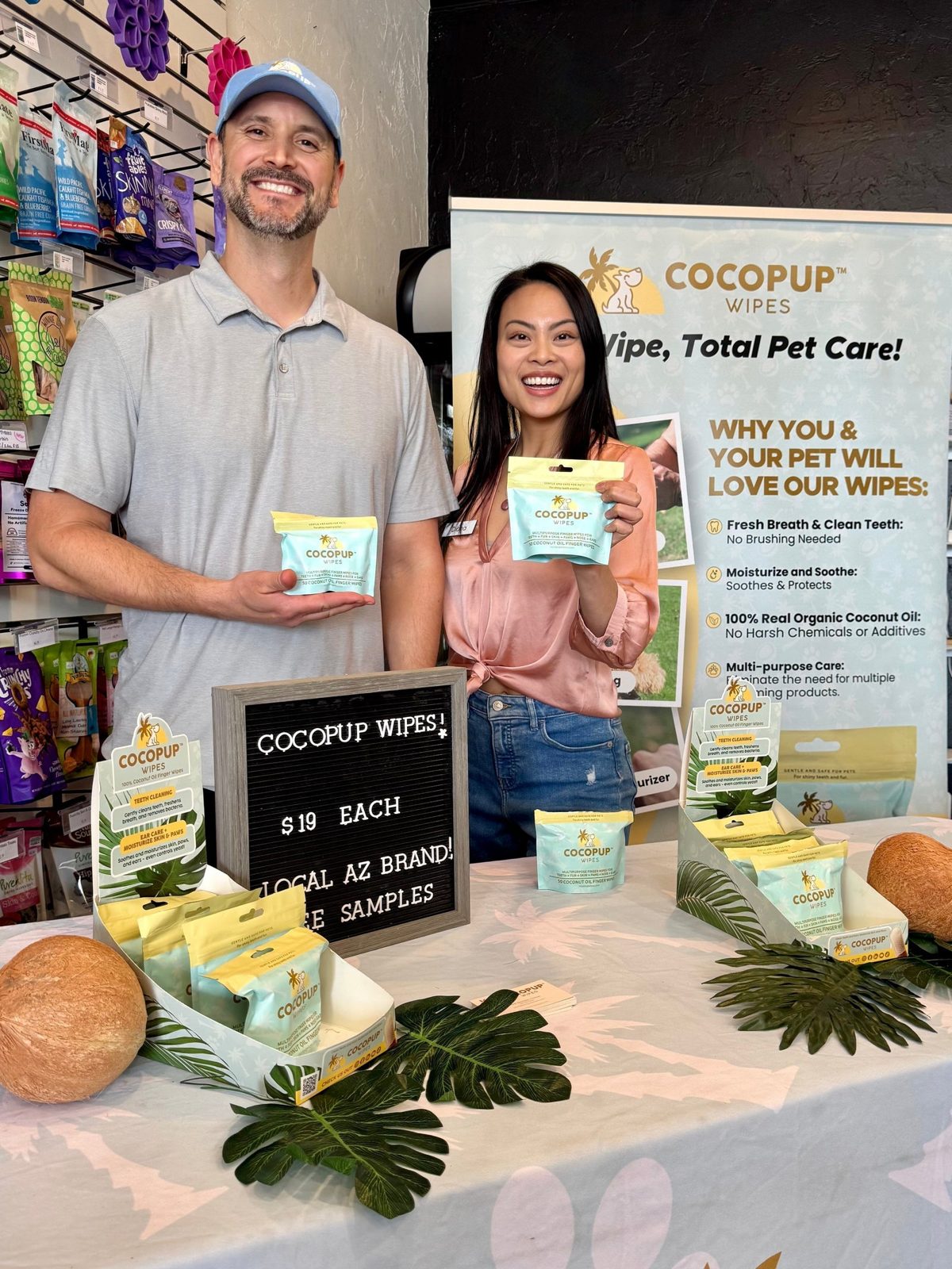 Fetch staff at the counter with a product display